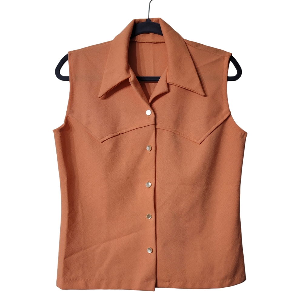 💥FINAL PRICE DROP💥Vintage Orange Sleeveless Button Down with Notched Collar